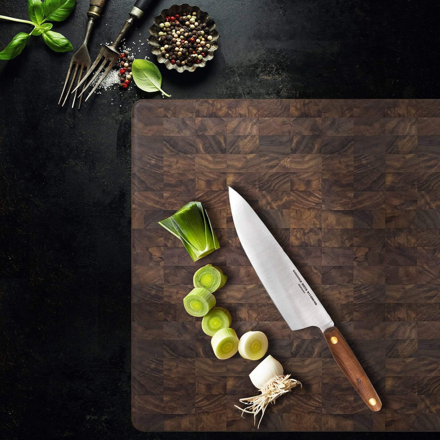 Virginia Boys Kitchens Cutting Board 20 x 15 Extra Large End Grain Walnut Wood Cutting Board - ChessMaster Pattern