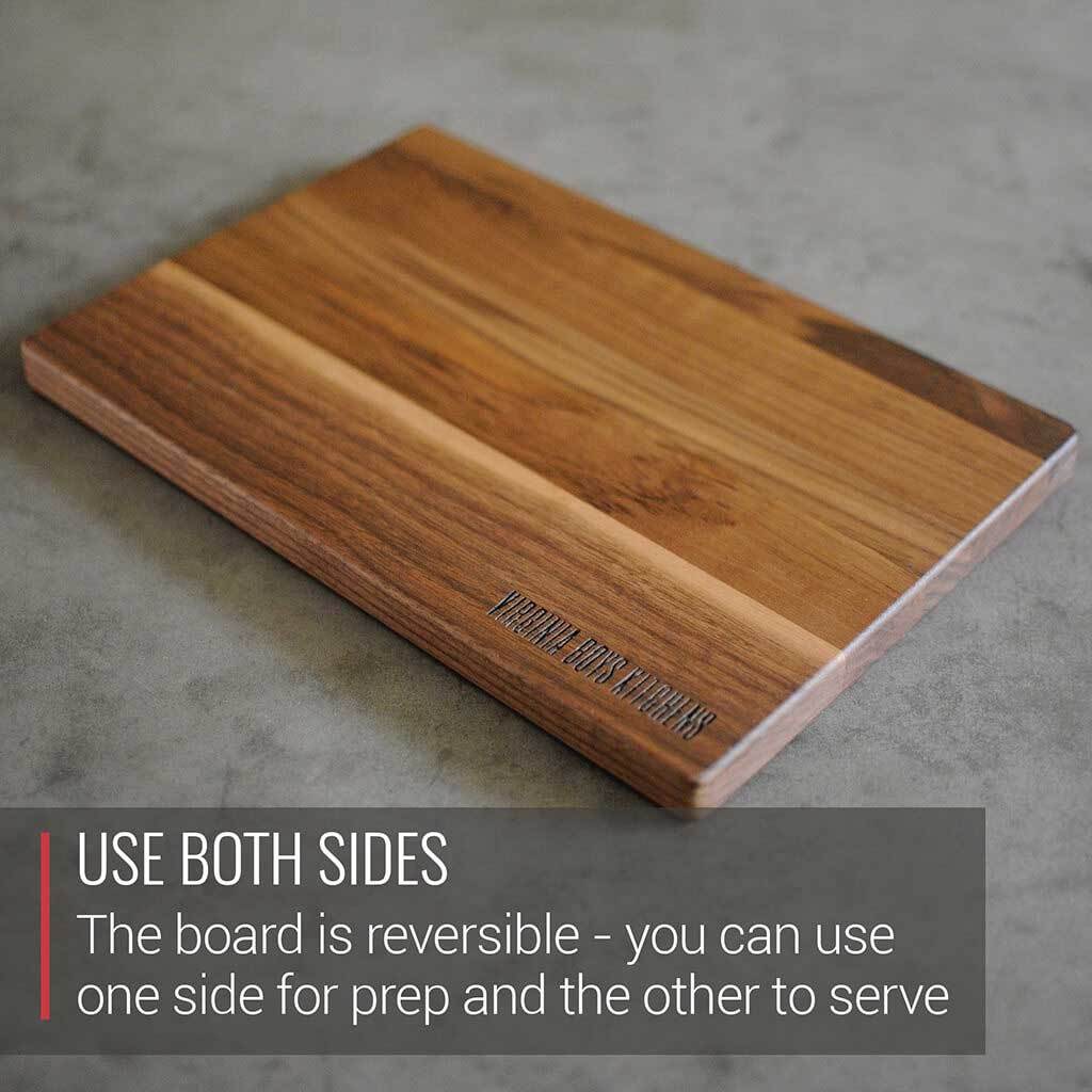 Reversible Walnut Cutting Board with Juice Groove and flat side. serve and prep