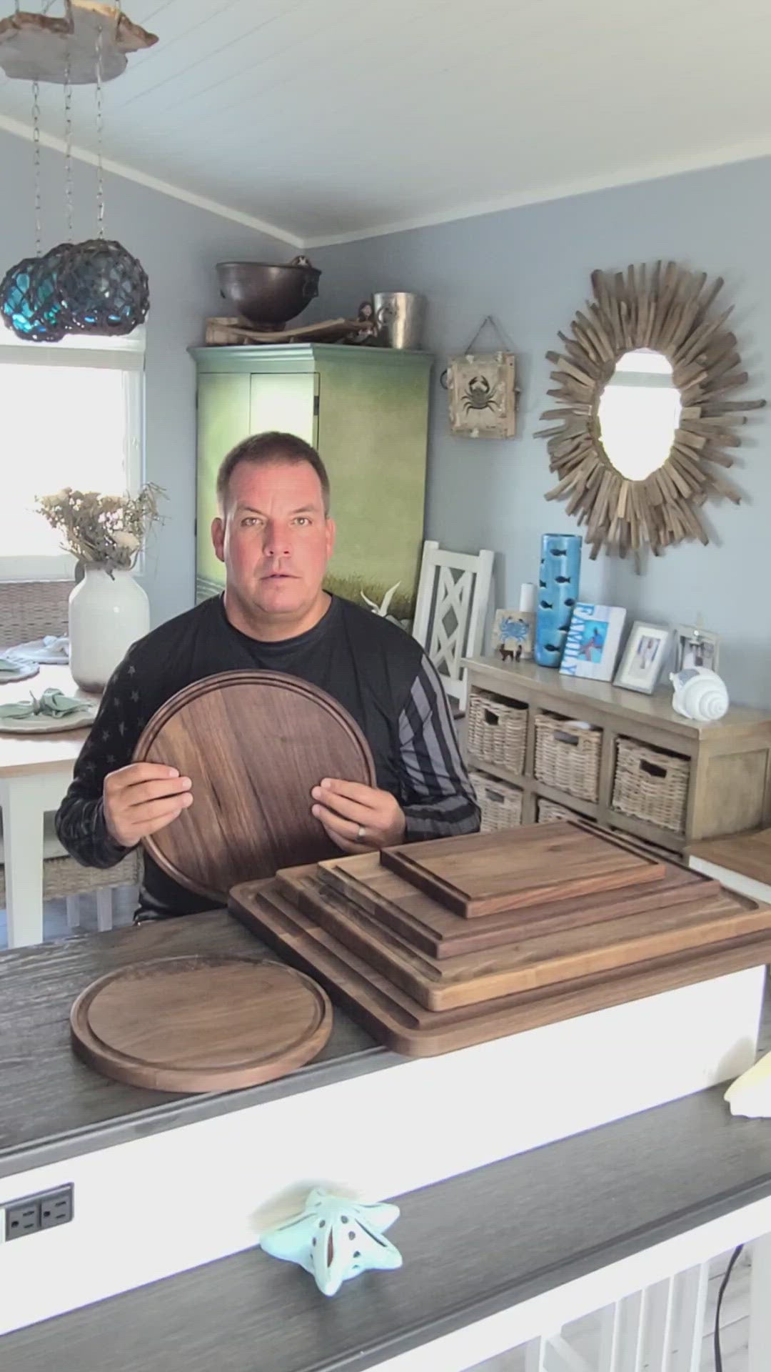 Virginia Boys Kitchens LARGE ROUND WALNUT WOOD CUTTING BOARD WALK THROUGH VIDEO