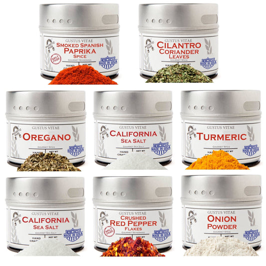 Gustus Vitae Pantry Starter Kit | Essential Spices, Seasonings, Salts | 8 Magnetic Tins | Gustus Vitae by Gustus Vitae