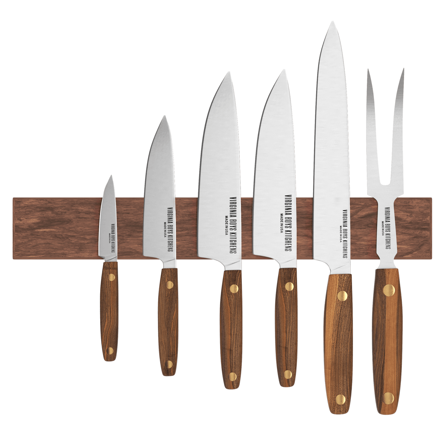 Virginia Boys Kitchens Knife 15 inch 7-Knives Holder - Wall Mounted Walnut Wood Knife Rack - Invisible Magnets