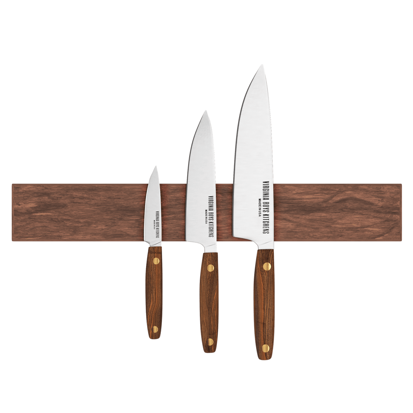 Virginia Boys Kitchens Knife 15 inch 7-Knives Holder - Wall Mounted Walnut Wood Knife Rack - Invisible Magnets