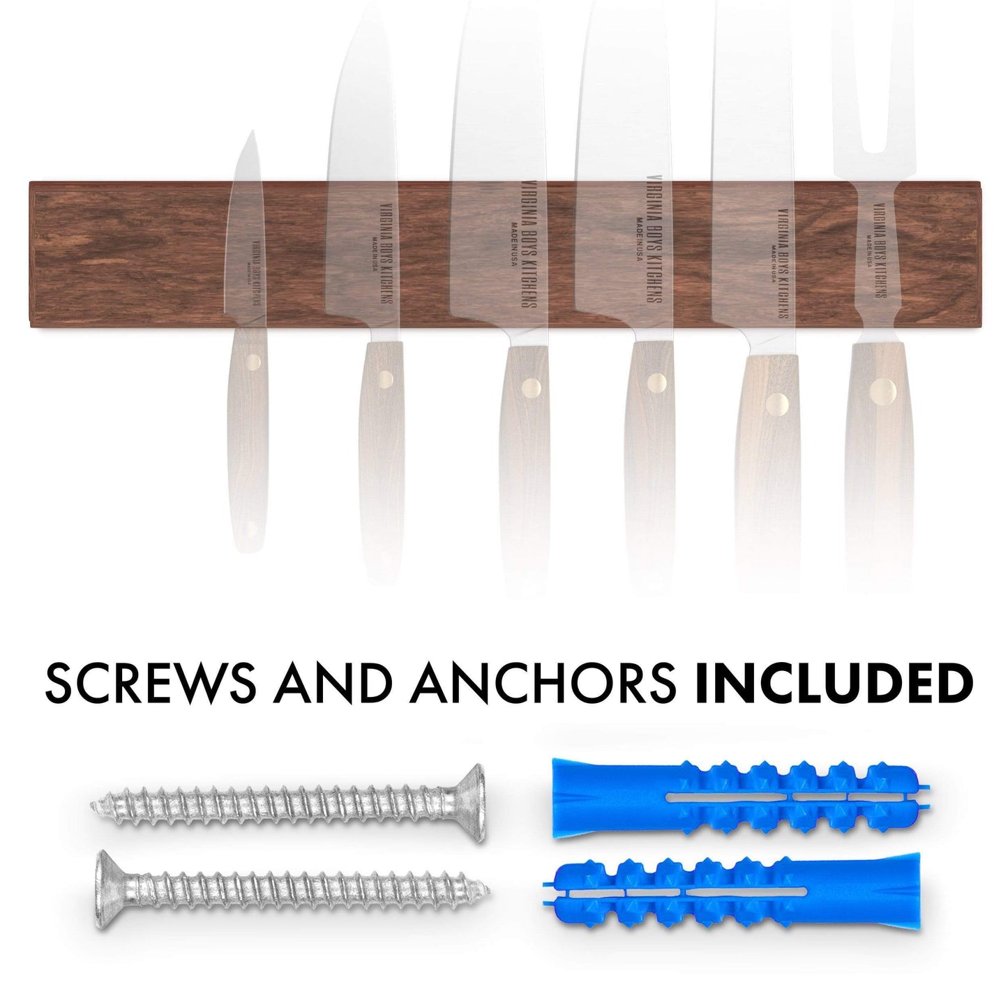 Virginia Boys Kitchens Knife 15 inch 7-Knives Holder - Wall Mounted Walnut Wood Knife Rack - Invisible Magnets