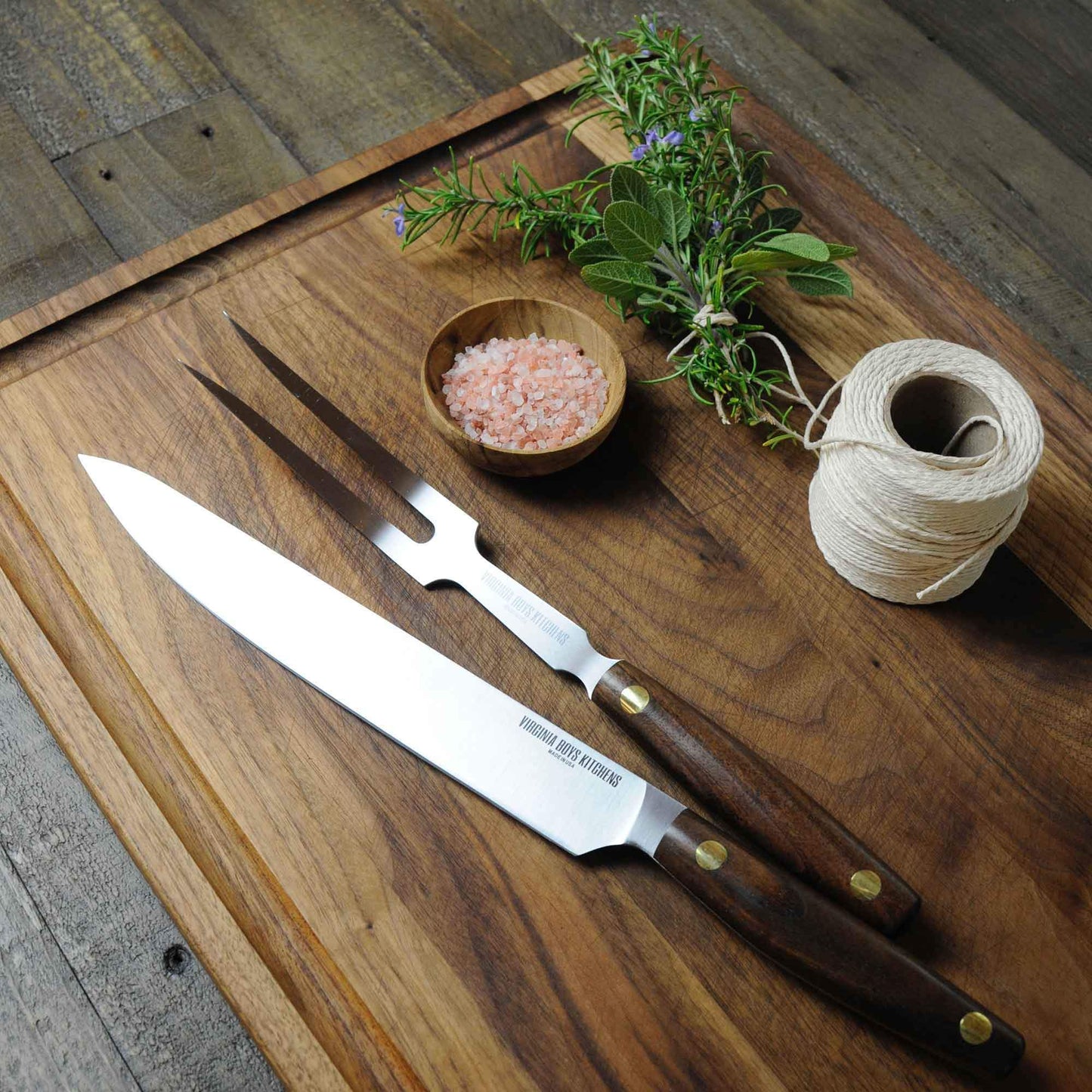 Virginia Boys Kitchens Knife 2 Piece Stainless Steel Carving Set with Walnut Wood Handles