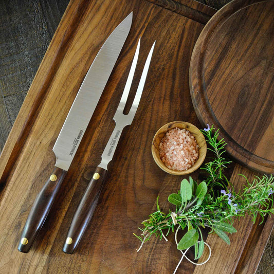Virginia Boys Kitchens Knife 2 Piece Stainless Steel Carving Set with Walnut Wood Handles