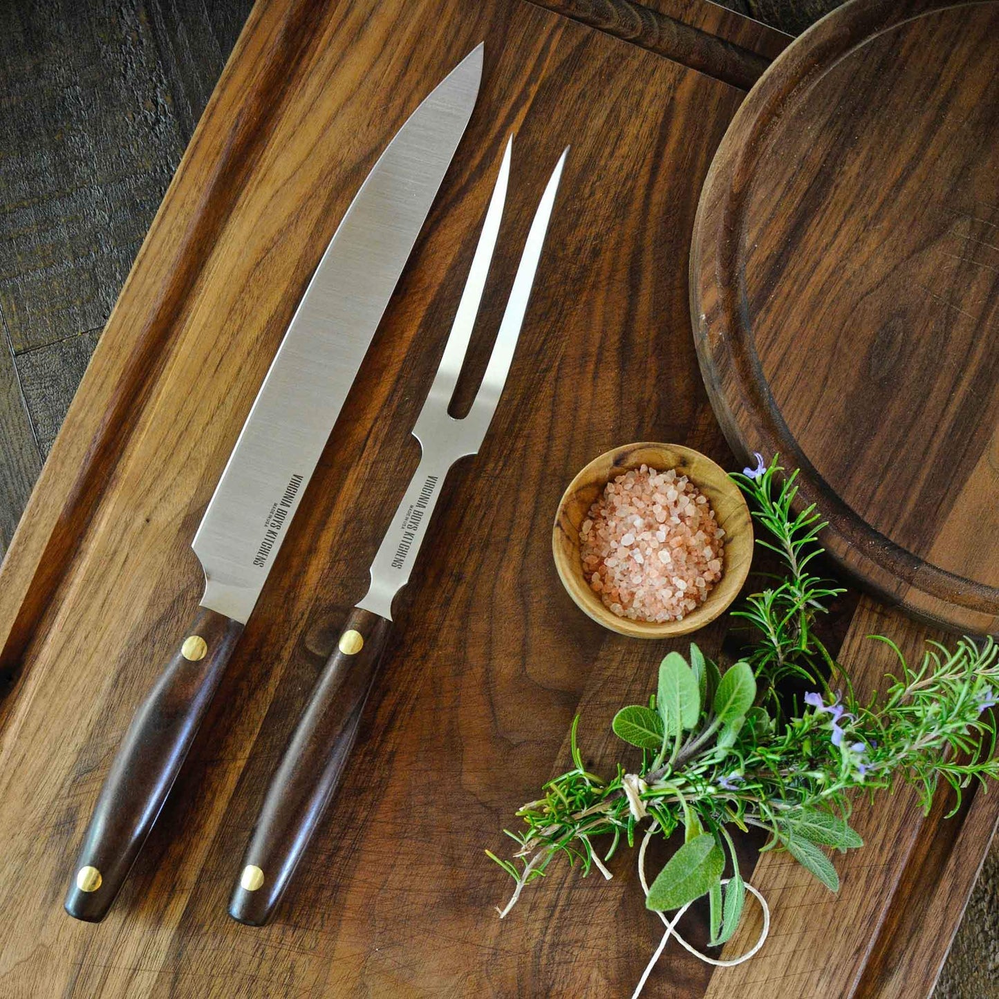 Virginia Boys Kitchens Knife 2 Piece Stainless Steel Carving Set with Walnut Wood Handles