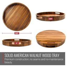 Virginia Boys Kitchens Serving Tray 16.5 Inch Round Walnut Wood Serving and Coffee Table Tray with Handles