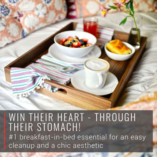 Virginia Boys Kitchens Serving Tray 20 x 15 Inch Rectangular Walnut Wood Serving and Coffee Table Tray with Handles
