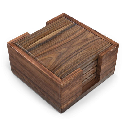 Virginia Boys Kitchens Serving Tray Coasters - Set of 4 With Wooden Holder - 4"x4" Coasters with Cork Bottom