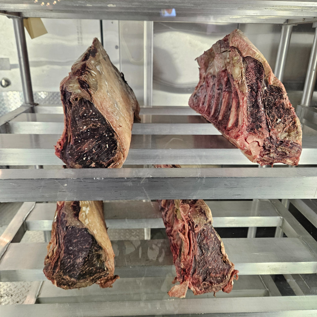 Dry aged steak in storage