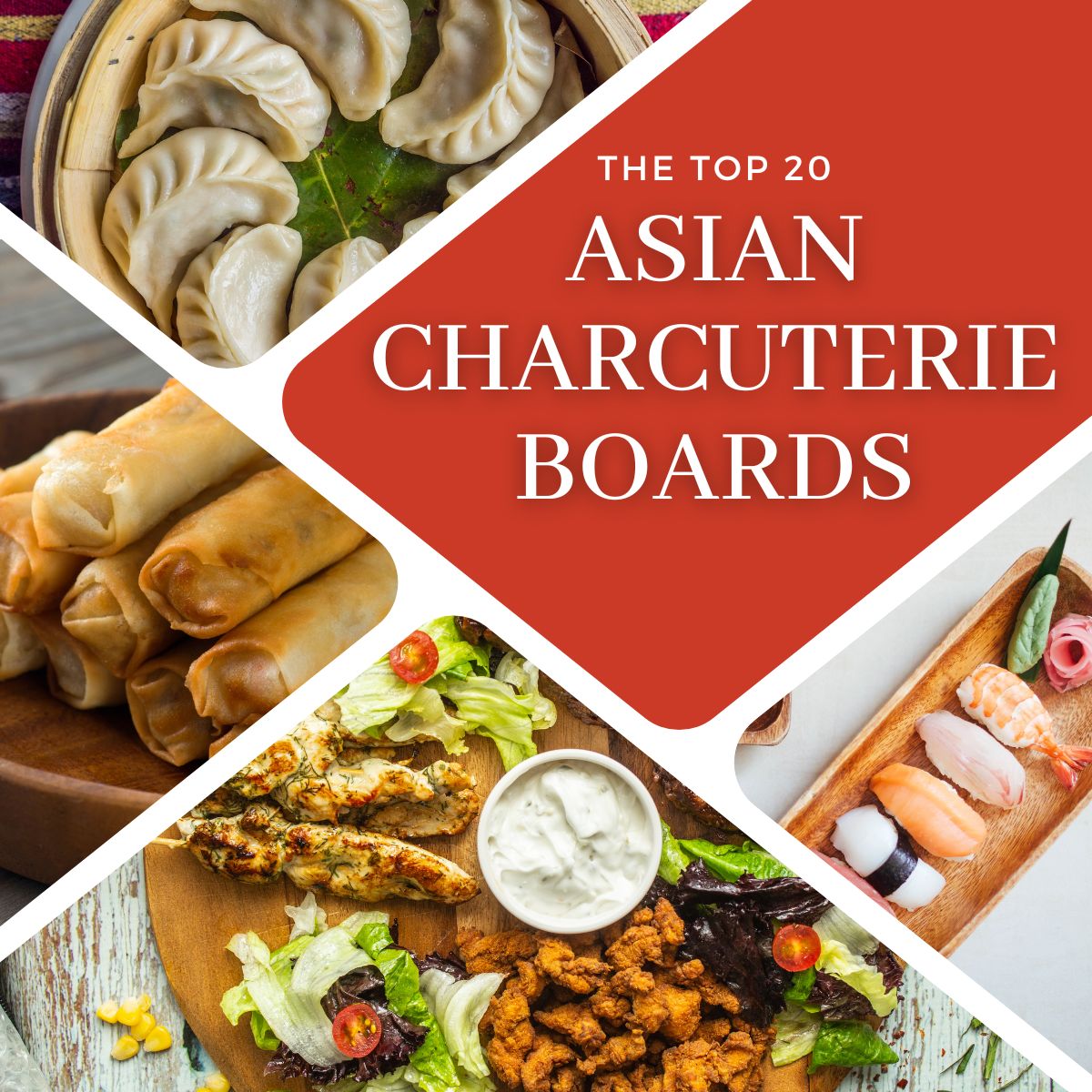 graphic design image showing various asian charcuterie board