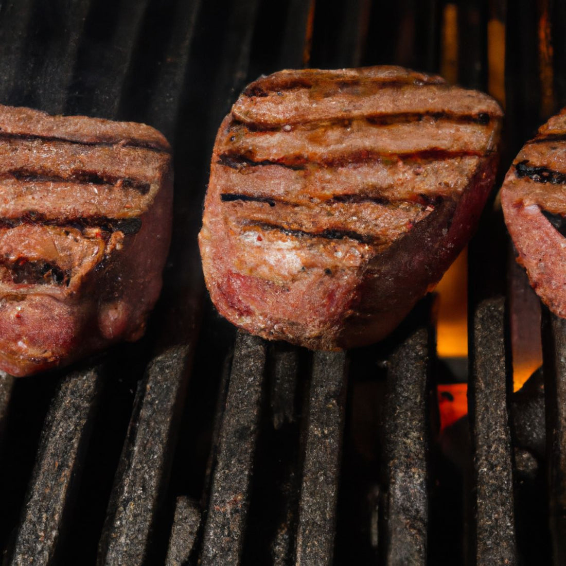 Grilled filet mignon cuts over a grill with low fire