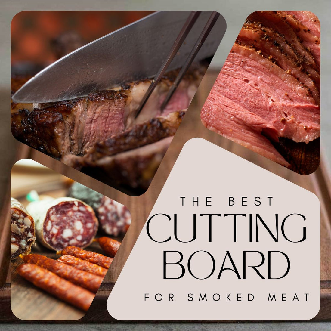 collage image of smoked meat showing the best cutting board for smoked meat
