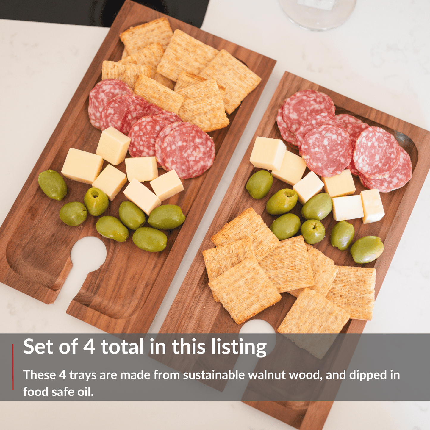 Charcuterie and Appetizer Tray with Wine Holder - 4PACK - Perfect for Parties and Small Gatherings