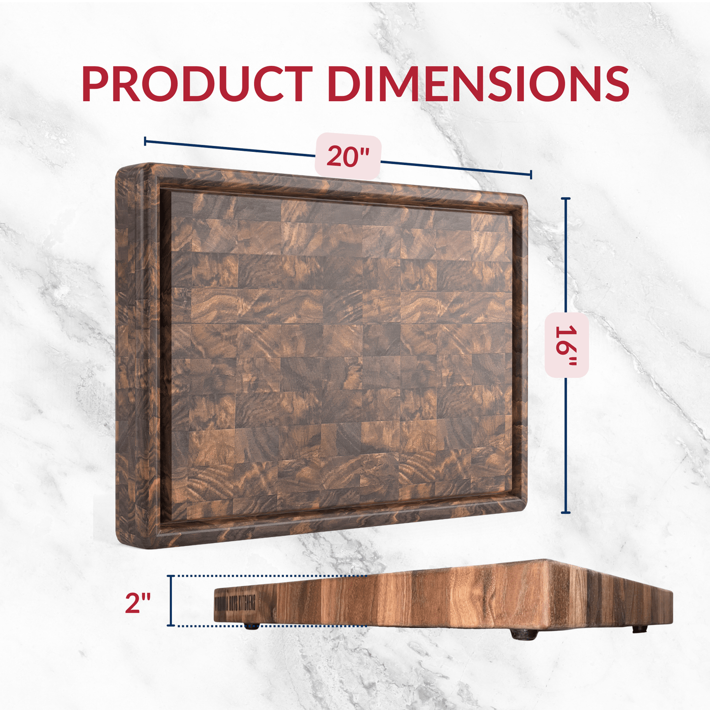 20x16 In. End Grain Large Walnut Cutting Board with Feet and Juice ...