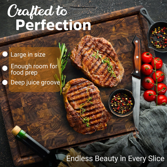 20x16 In. End Grain Large Walnut Cutting Board with Feet and Juice