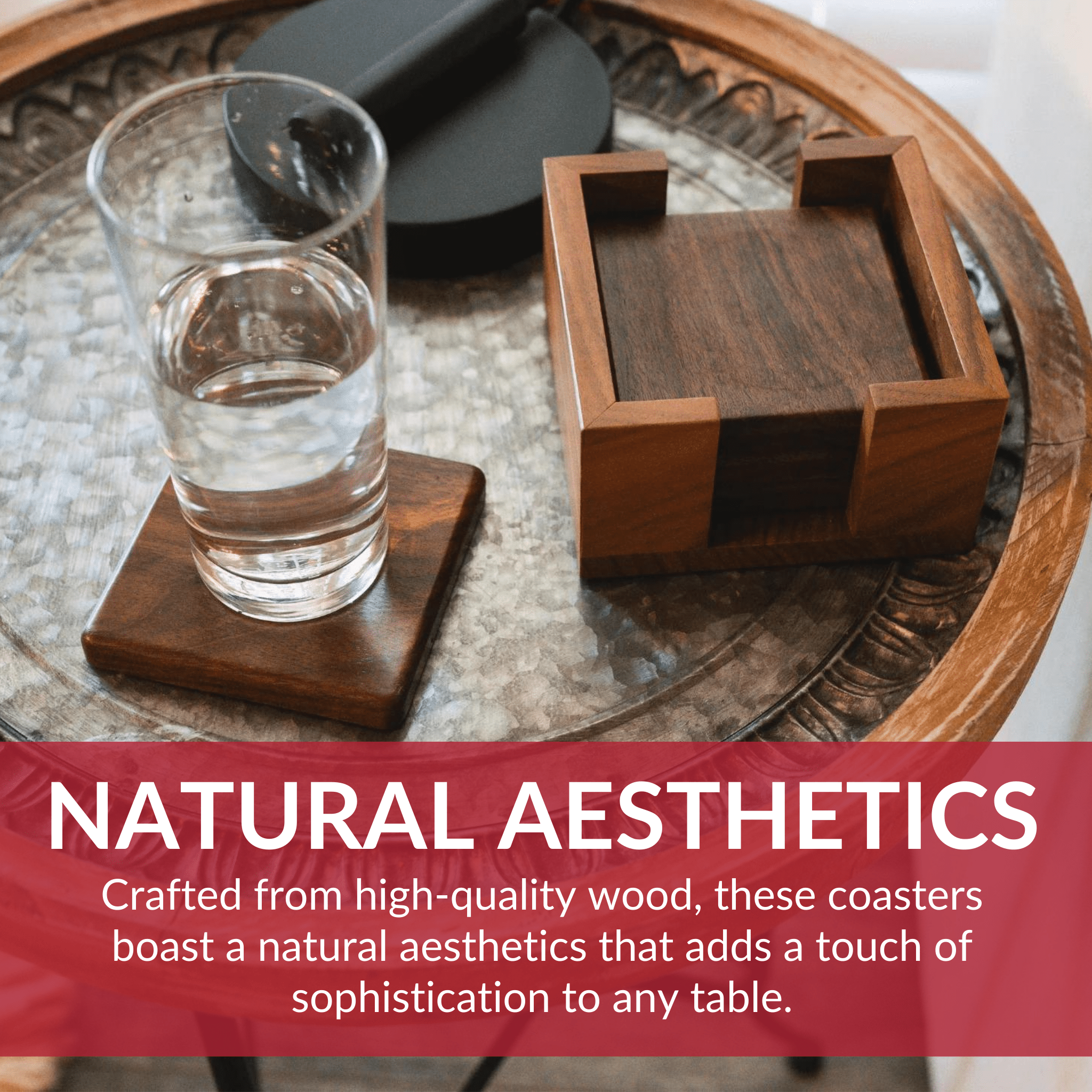 Walnut Coasters - Set of 4 With Holder and Cork Bottom