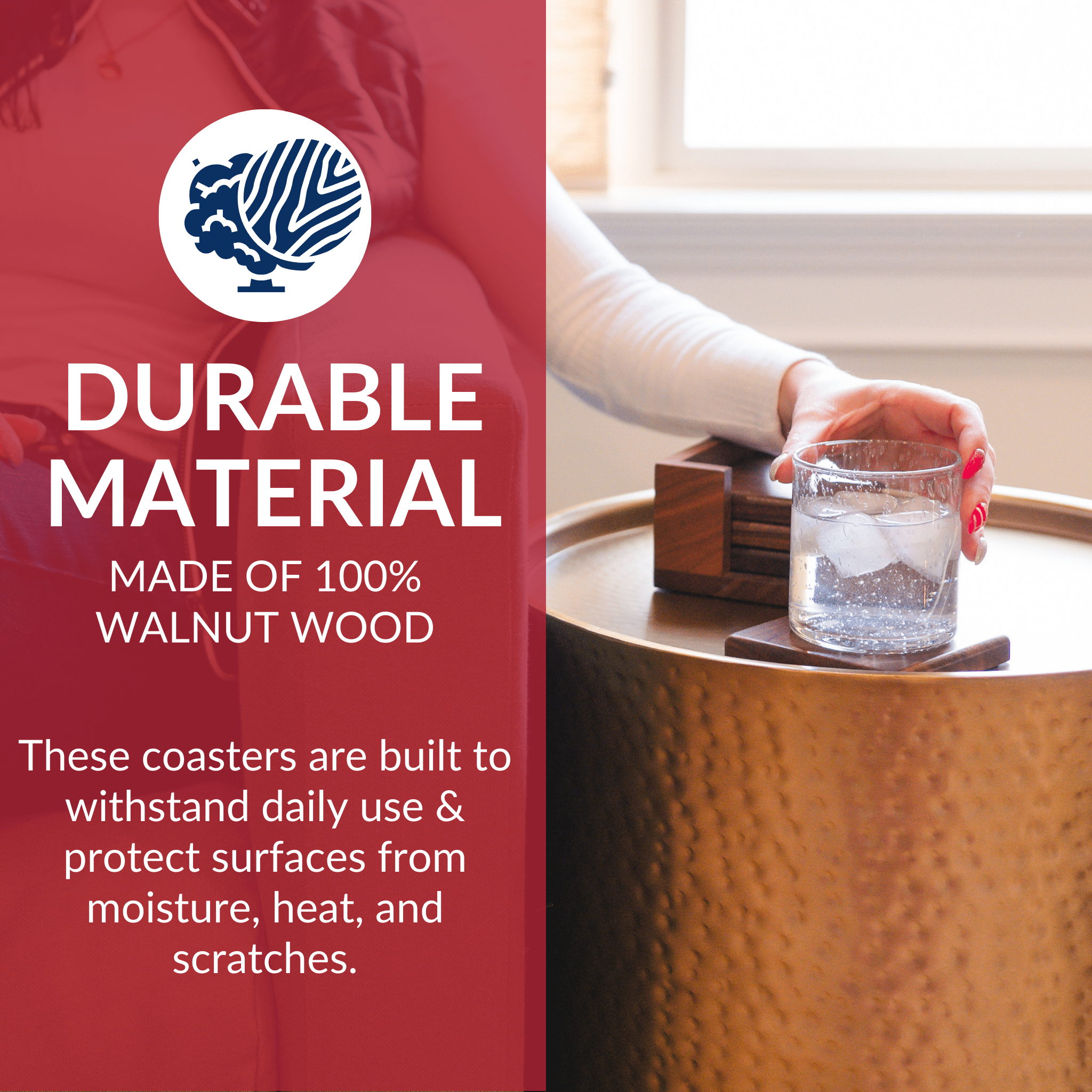 Walnut Coasters - Set of 4 With Holder and Cork Bottom