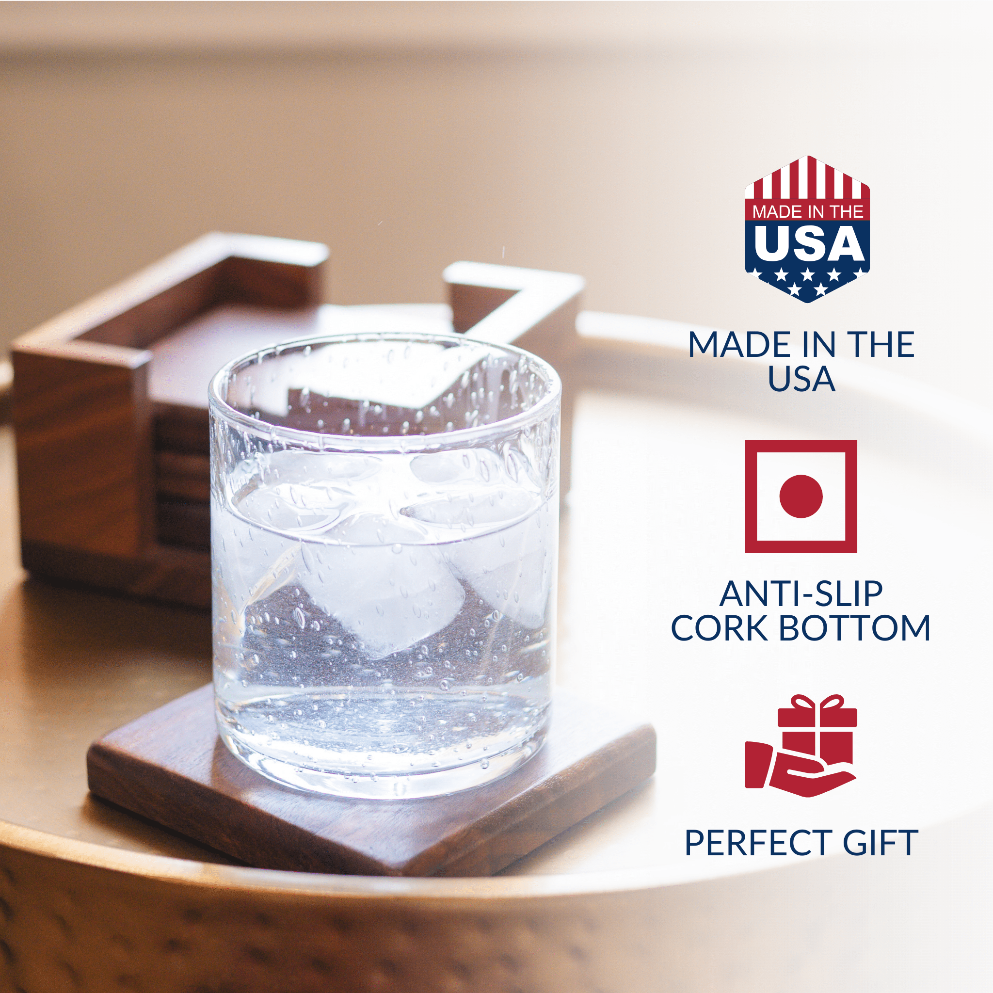 Walnut Coasters - Set of 4 With Holder and Cork Bottom