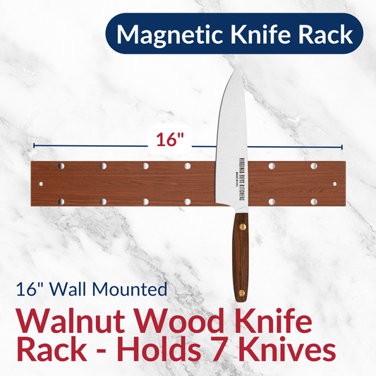 16" Wall Mounted Magnetic Walnut Wood Knife Rack - Holds 7 Knives