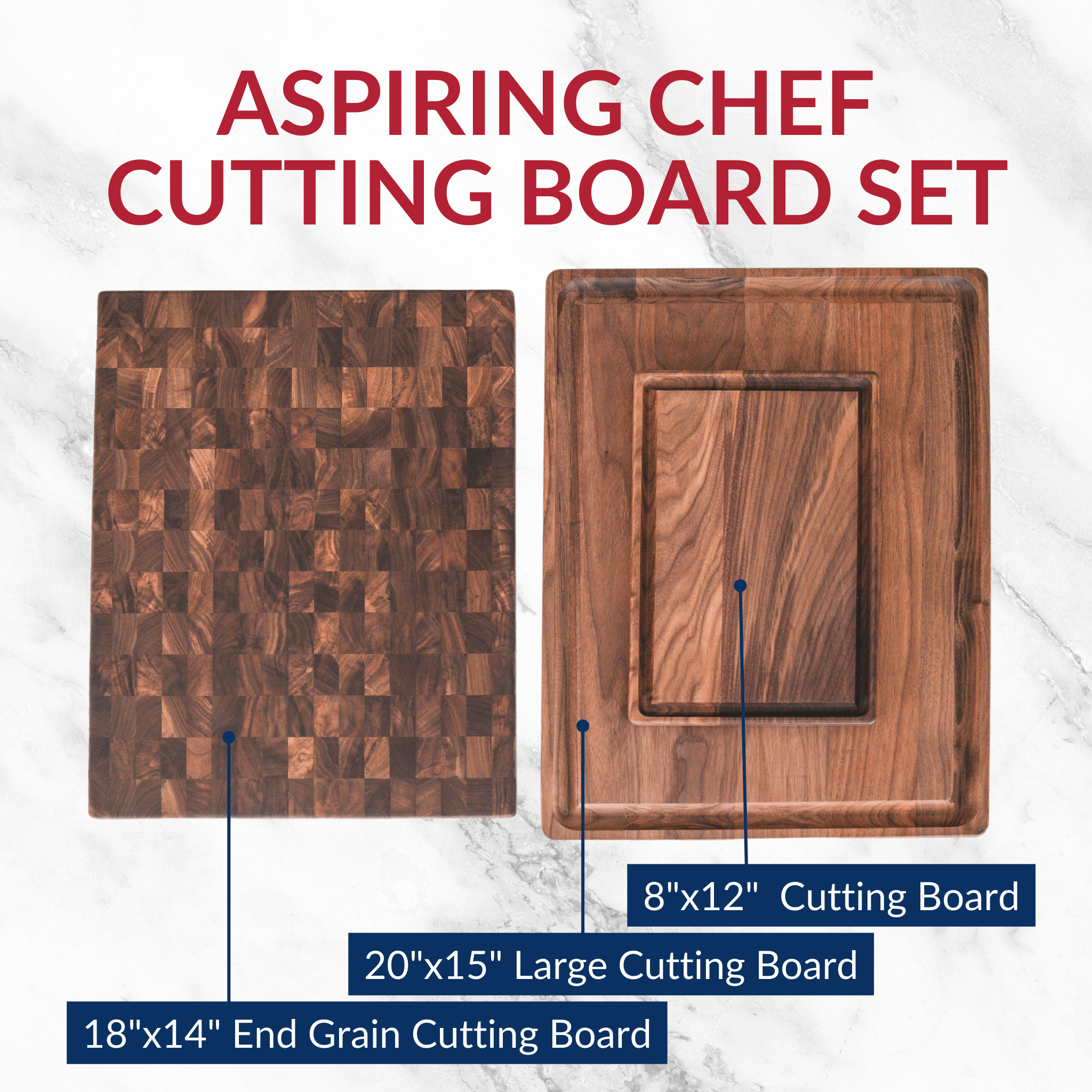 Aspiring Chef Cutting Board Set (3 Items) - 3 boards, includes end-grain