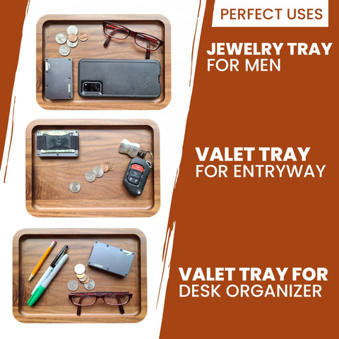 Valet Tray - Catch All Tray - Accessories Organizer - Walnut Wood