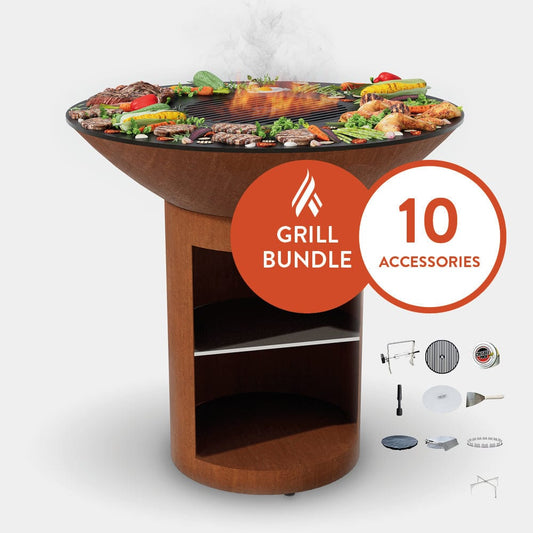 Arteflame ARTEFLAME Classic 40" Grill with a High Round Base with Storage Home Chef Max Bundle with 10 Grilling Accessories by Arteflame