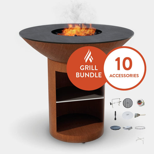 Arteflame ARTEFLAME Classic 40" Grill with a High Round Base with Storage Home Chef Max Bundle with 10 Grilling Accessories by Arteflame