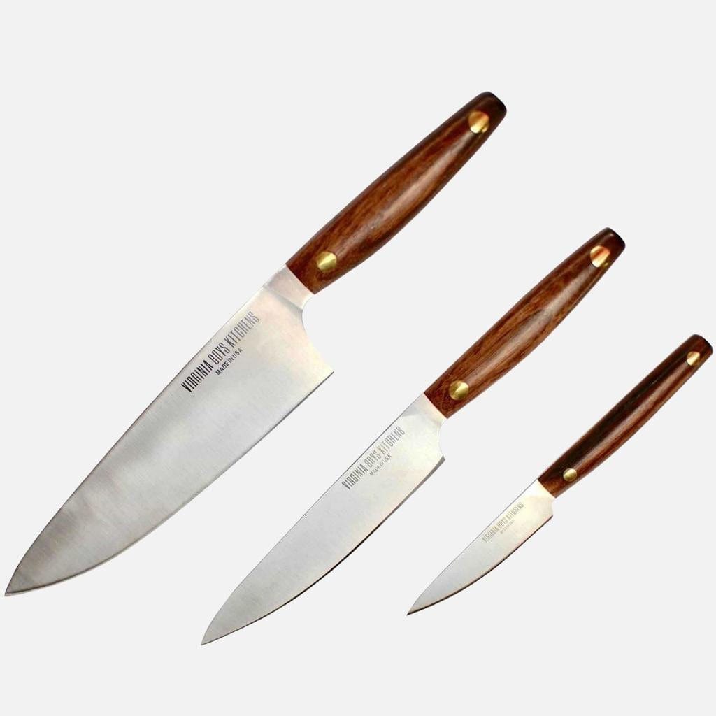 3 Piece Stainless Steel Chef Knife Set with Walnut Wood Handles