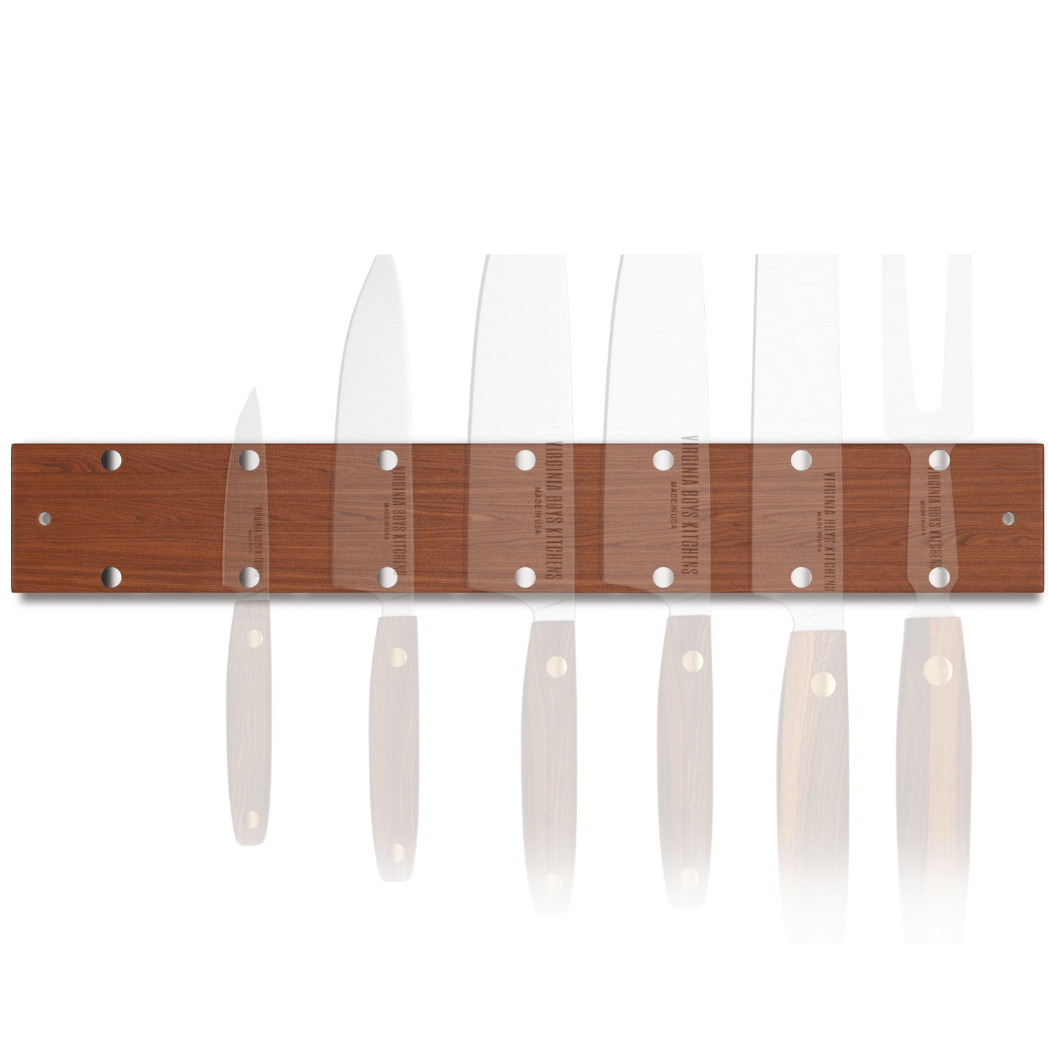 Virginia Boys Kitchens Knife 16 inch 7-Knives Holder - Wall Mounted Walnut Wood Knife Rack