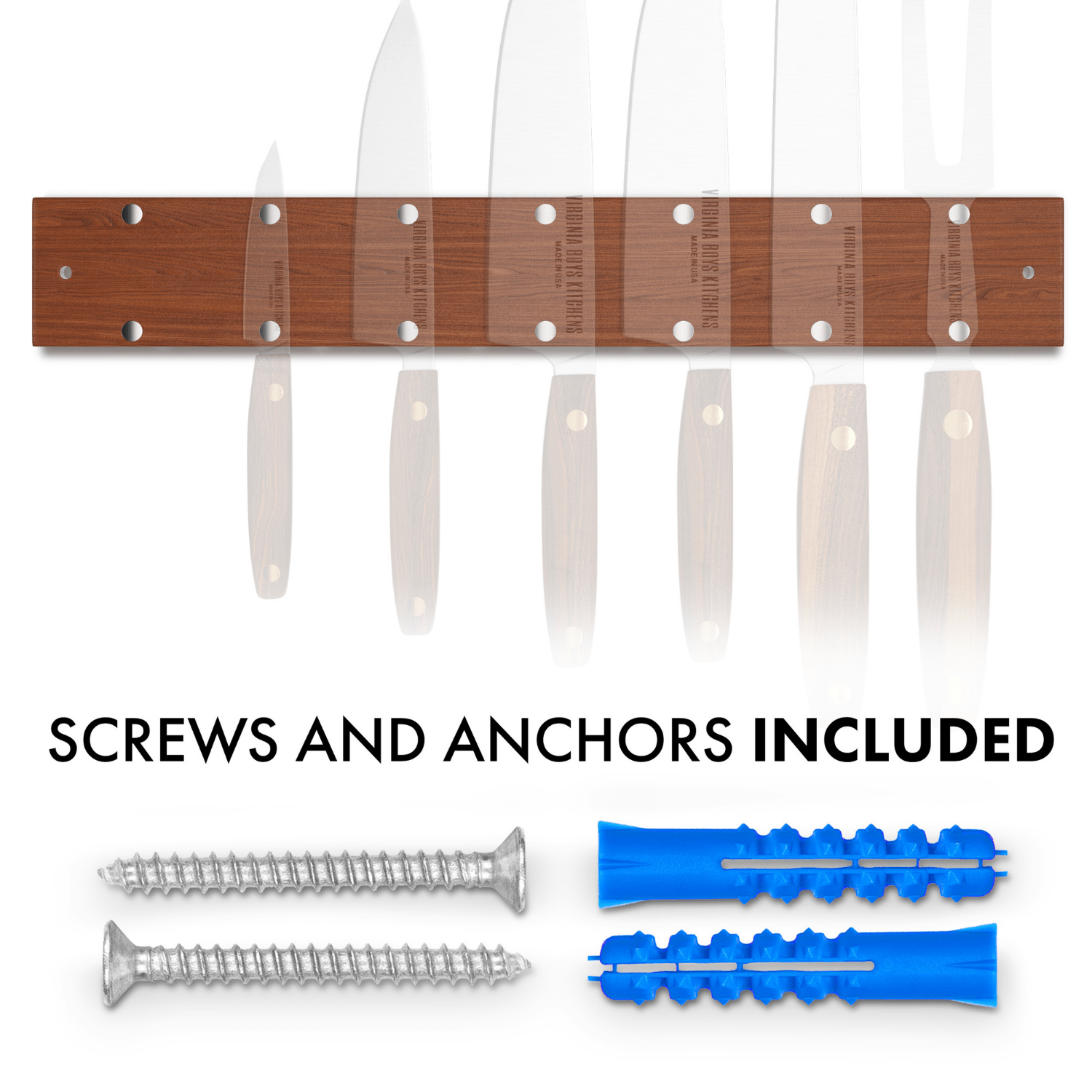 Virginia Boys Kitchens Knife 16 inch 7-Knives Holder - Wall Mounted Walnut Wood Knife Rack