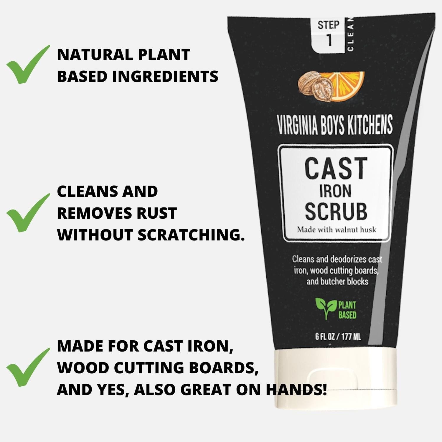Virginia Boys Kitchens **NEW!** Cast Iron Scrub - made with All Natural Walnut Husk & Orange Essential Oils wood care
