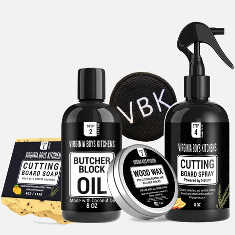 Virginia Boys Kitchens **NEW!** Complete Care Kit for Wood Cutting Board - Oil & Wax & Spray & Soap Bar - ORANGE & ROSEMARY wood care
