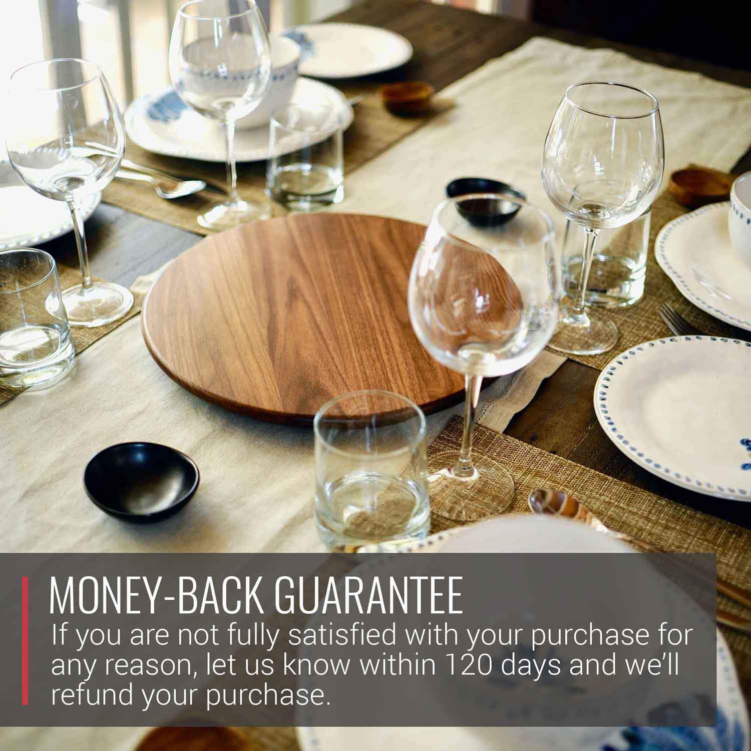 Virginia Boys Kitchens Serving Tray 13.5 Inch Round Walnut Wood Lazy Susan Centerpiece with Smooth 360 Degree Rotation