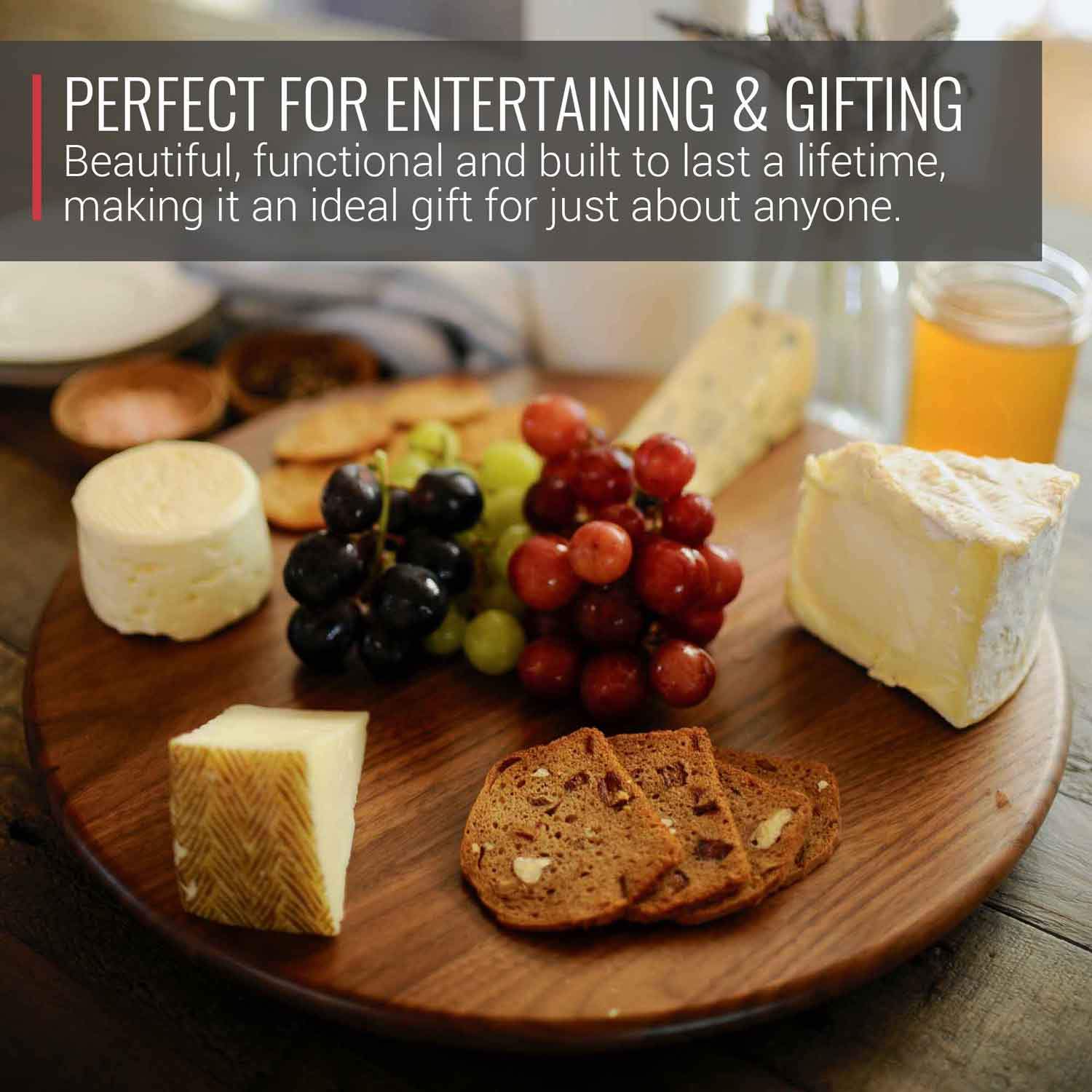 Virginia Boys Kitchens Serving Tray 13.5 Inch Round Walnut Wood Lazy Susan Centerpiece with Smooth 360 Degree Rotation