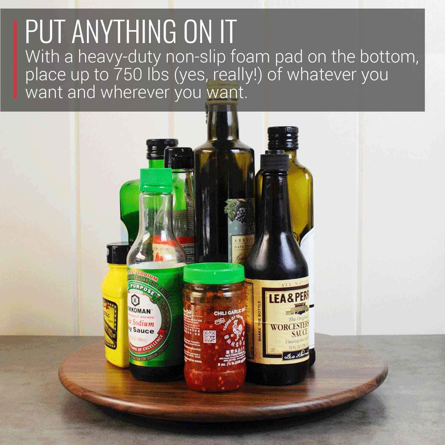 Virginia Boys Kitchens Serving Tray 13.5 Inch Round Walnut Wood Lazy Susan Centerpiece with Smooth 360 Degree Rotation