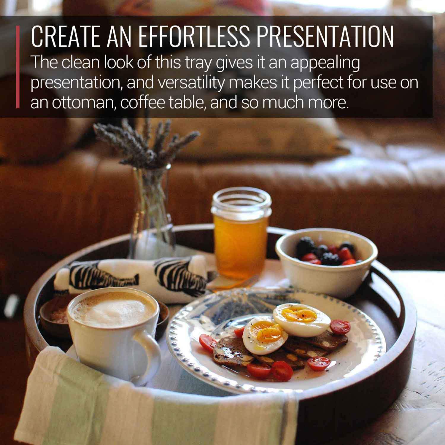 Virginia Boys Kitchens Serving Tray 16.5 Inch Round Walnut Wood Serving and Coffee Table Tray with Handles