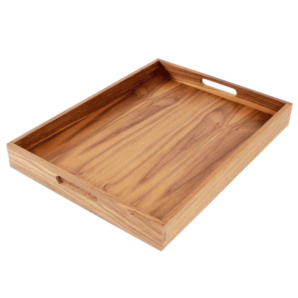 20 x 15 inch Rectangular Walnut Wood Serving and Coffee Table Tray with Handles