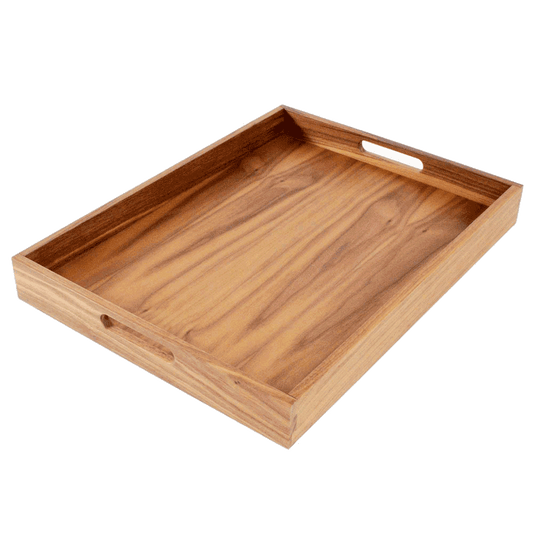 Virginia Boys Kitchens Serving Tray 20 x 15 Inch Rectangular Walnut Wood Serving and Coffee Table Tray with Handles