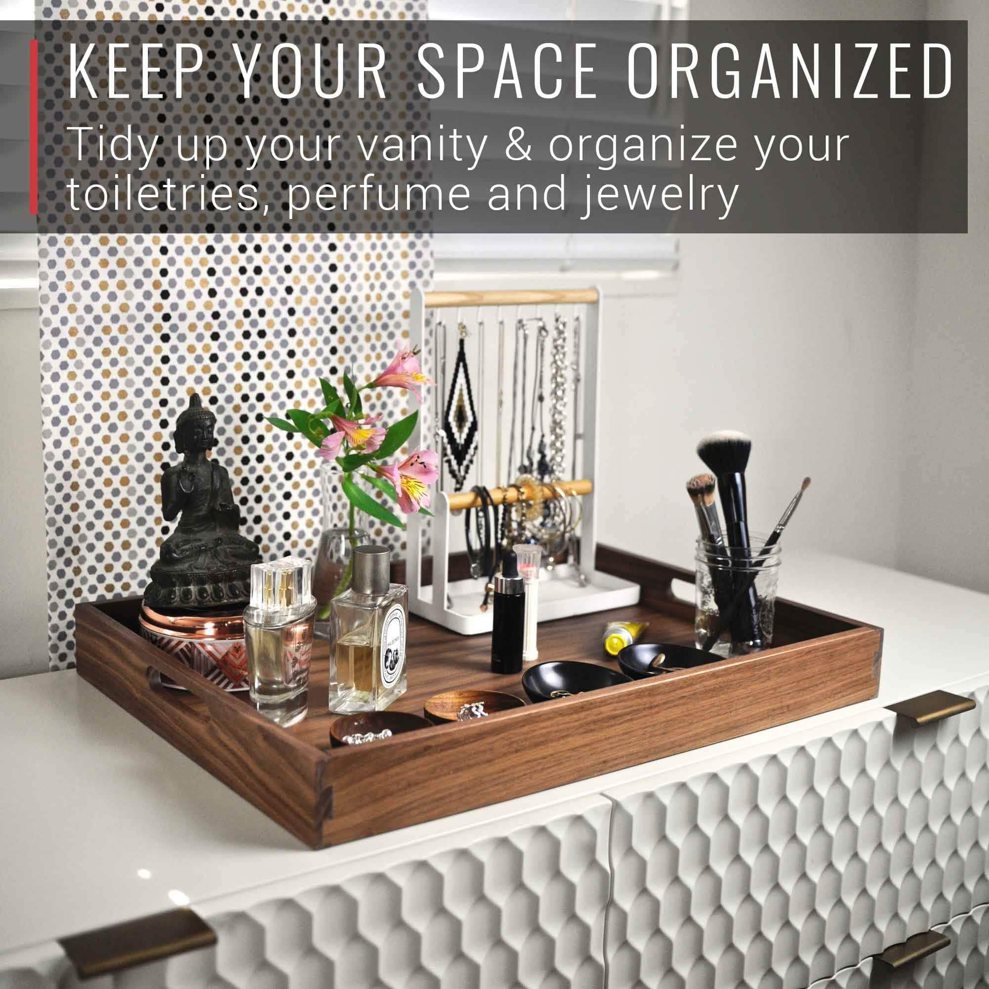 Virginia Boys Kitchens Serving Tray 20 x 15 Inch Rectangular Walnut Wood Serving and Coffee Table Tray with Handles