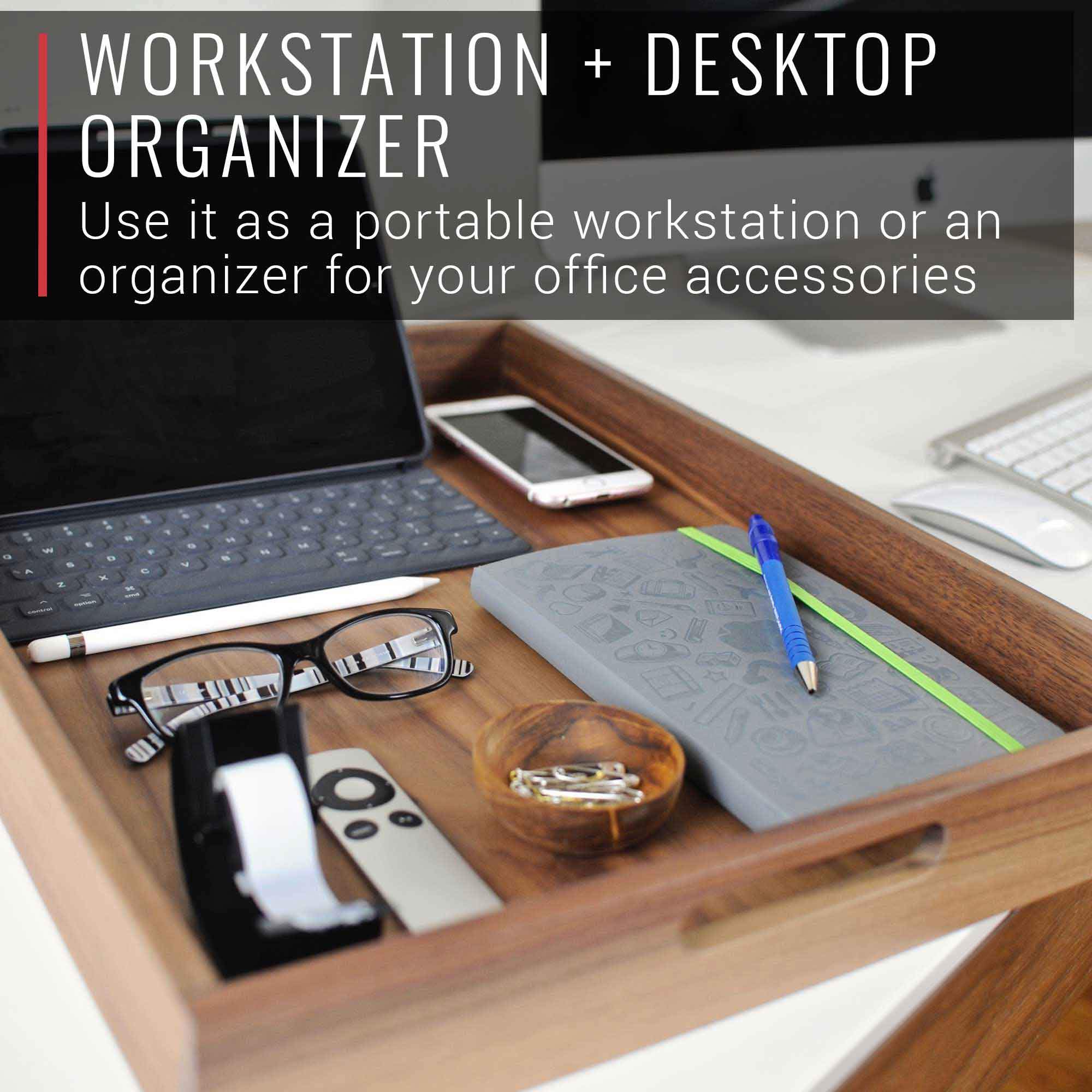 Virginia Boys Kitchens Serving Tray 20 x 15 Inch Rectangular Walnut Wood Serving and Coffee Table Tray with Handles