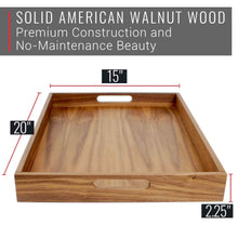 Virginia Boys Kitchens Serving Tray 20 x 15 Inch Rectangular Walnut Wood Serving and Coffee Table Tray with Handles