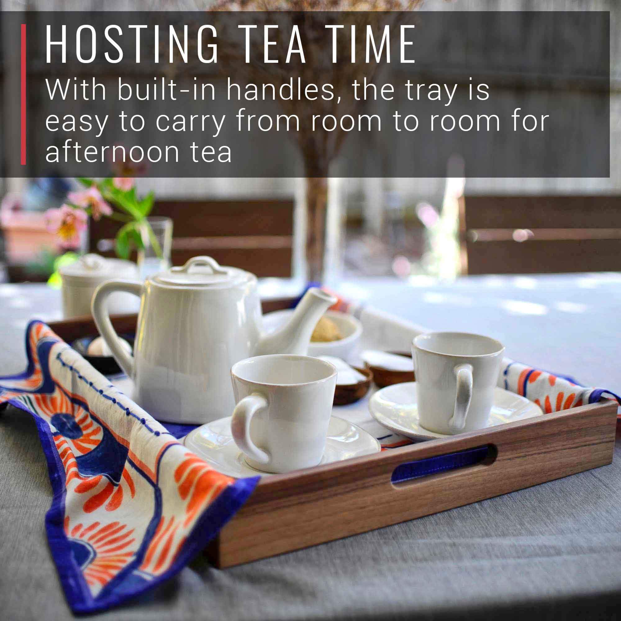 Virginia Boys Kitchens Serving Tray 20 x 15 Inch Rectangular Walnut Wood Serving and Coffee Table Tray with Handles