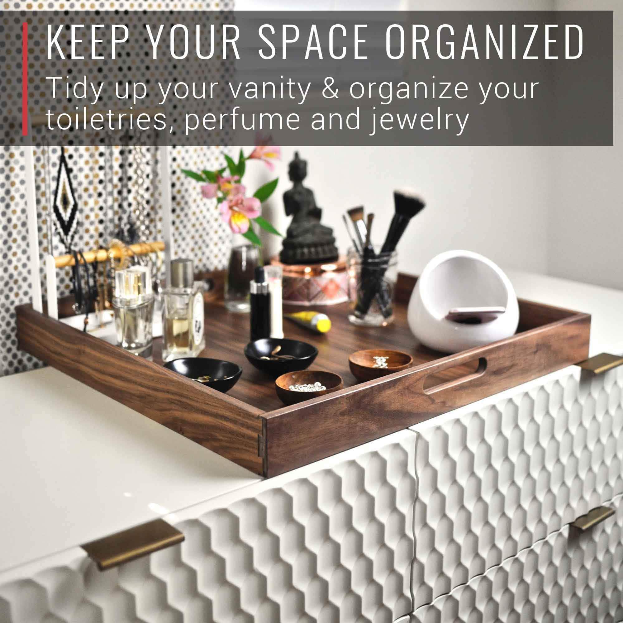 Virginia Boys Kitchens Serving Tray 20 x 20 Inch Square Walnut Wood Serving and Coffee Table Tray with Handles