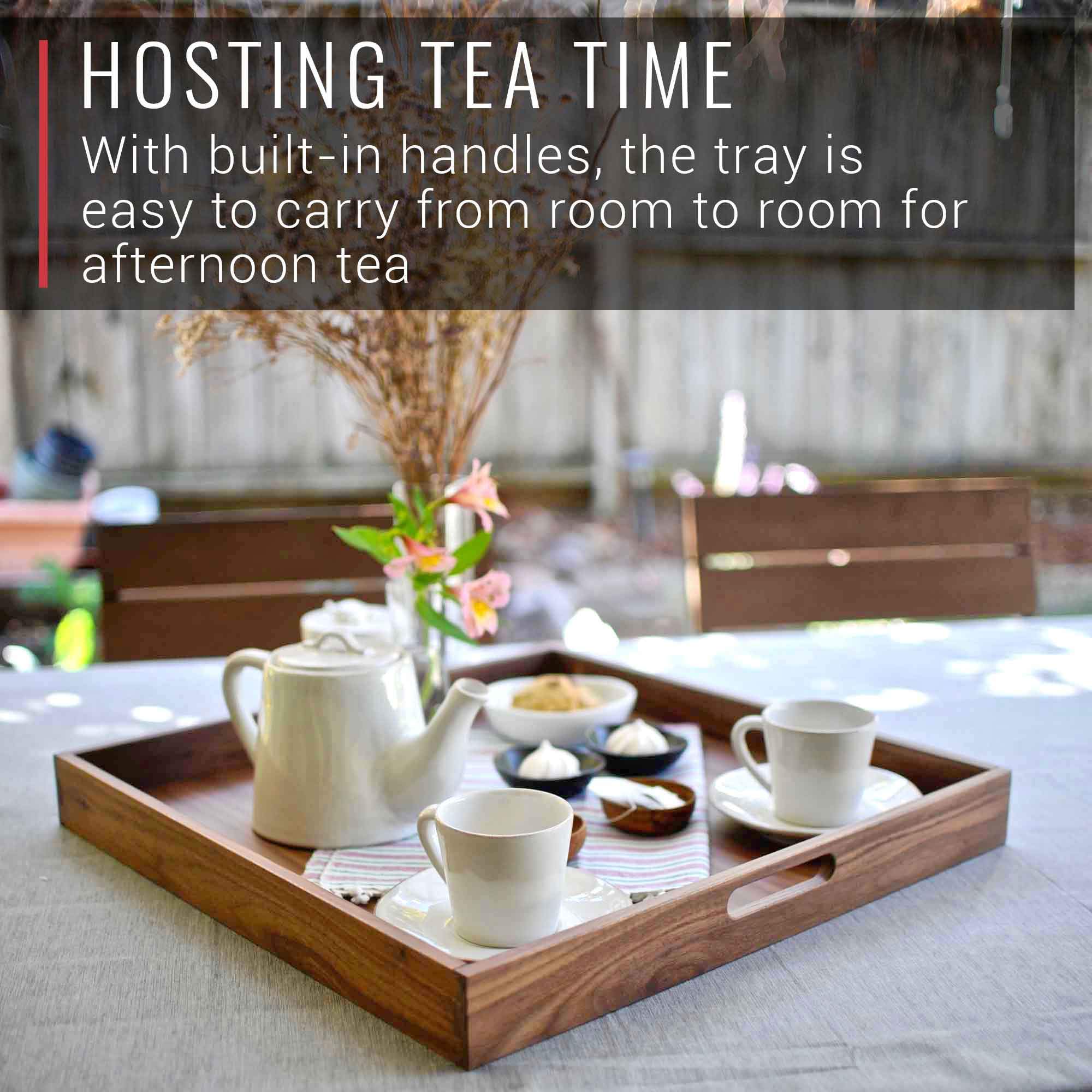 Virginia Boys Kitchens Serving Tray 20 x 20 Inch Square Walnut Wood Serving and Coffee Table Tray with Handles