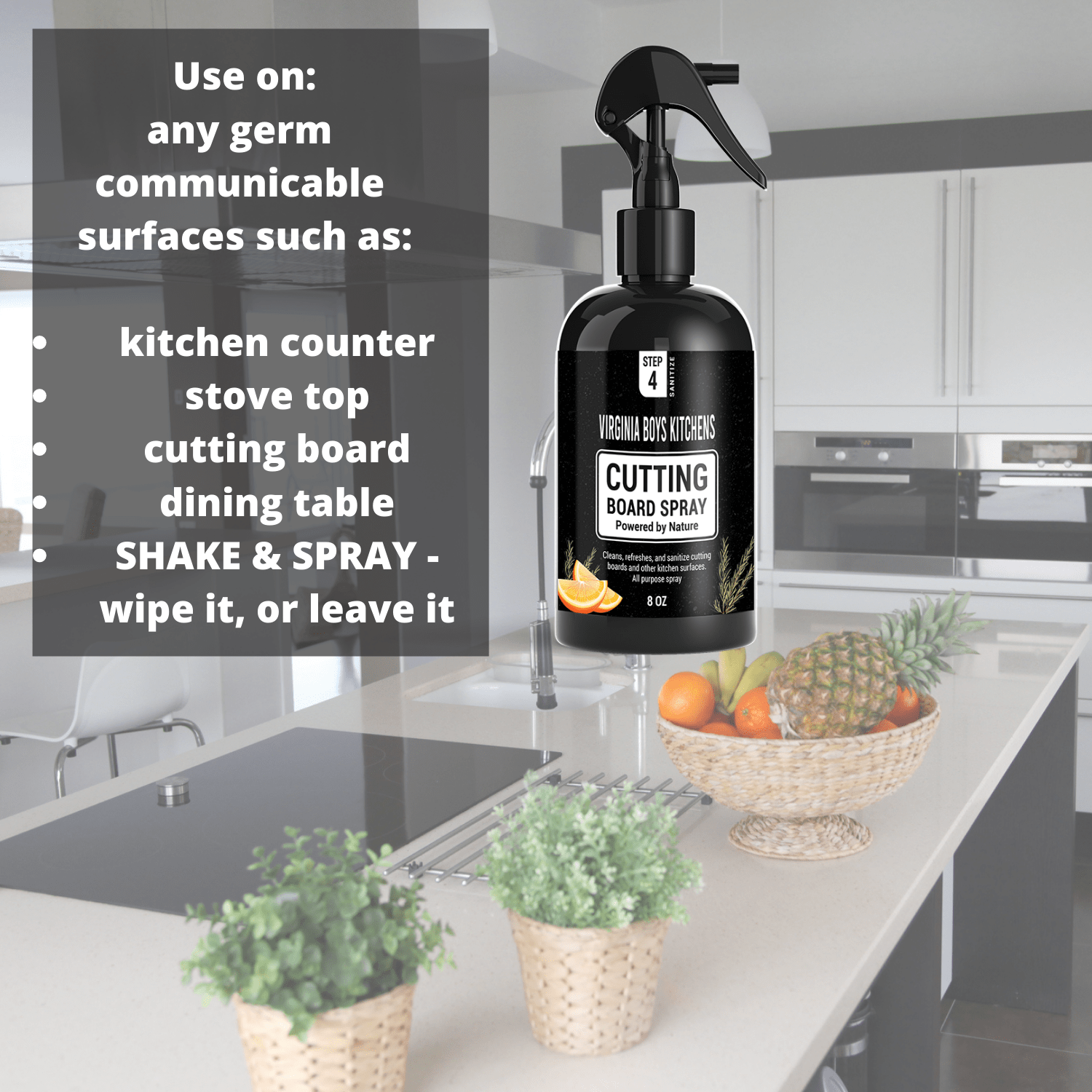 Virginia Boys Kitchens Spray Grandpas Garden - 7 Essential Oil Blend Cutting Board Spray - Multipurpose Home and Kitchen Disinfectant Spray - Powered by Colloidal Silver & Essential Oils