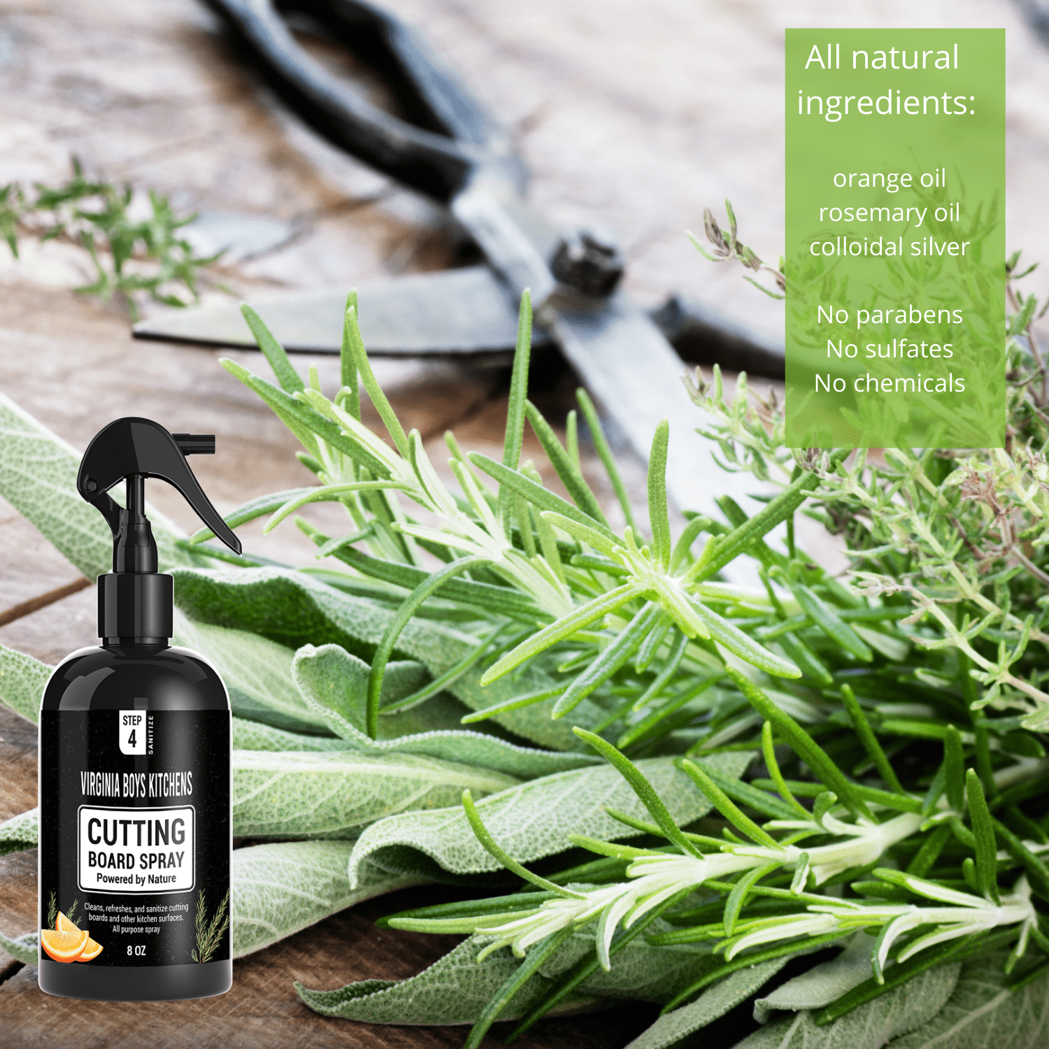 Virginia Boys Kitchens Spray Original Line - Orange & Rosemary Cutting Board Spray - Multipurpose Home and Kitchen Disinfectant Spray - Powered by Colloidal Silver & Essential Oils