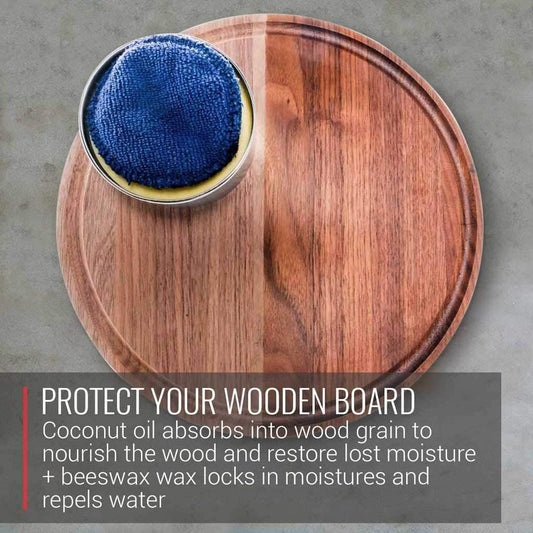 Wood wax protects and restores cutting boards and unfinished wood
